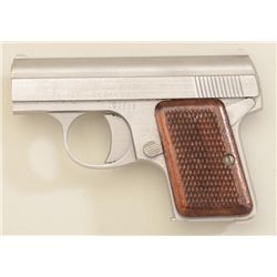 Bauer diminutive semi-auto pistol, .25 cal.,  stainless steel, checkered wood grips,  #103211 in fin