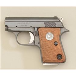 Colt Junior pocket semi-auto pistol, .25  cal., blue finish, checkered medallion wood  grips, #29694