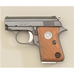 Colt Junior pocket semi-auto pistol, .25  cal., blue finish, checkered medallion wood  grips, #29694