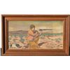 Image 1 : Primitive unsigned oil on board of boy with  rifle shooting in California desert, 12” x  23”; nicely