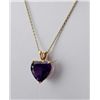 Image 1 : One heart shape amethyst weighing approx 11ct  set in a 14k yellow gold basket and chain.  Est.$200-