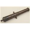 Old bronze tube signal cannon, circa late  19th, early 20th century on wood carriage,  tube is 13-1/