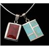 Image 1 : Two silver pendants mounted with stone, with  necklace and fancy bracelet with agate; (4  pieces tot