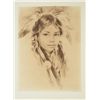 Etching of a young Indian girl by well-known  artist Harley Brown, facing right and wearing  traditi