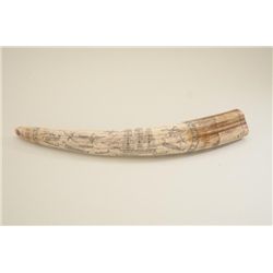 Cast material to resemble tusk with  panographed 19th century scrimshaw. 23".  Great display. patrio