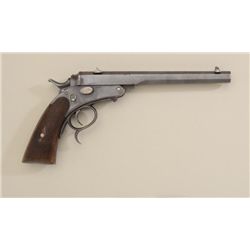 German single shot tip-up Steven’s type  pistol, .22 cal., 8” octagon barrel, blue  finish, checkere