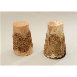 Pair of two deer hide and sinew wrapped  Indian ceremonial hand drums or shakers,  approx. 9-1/2” in