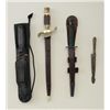 Image 1 : Lot of 4 misc. knives including a Solingen  marked stag handled dagger with leather  sheath approx. 