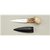 Image 2 : Small dagger with beautiful stag grip,  approx. 6-1/2” overall in fine condition with  leather sheat