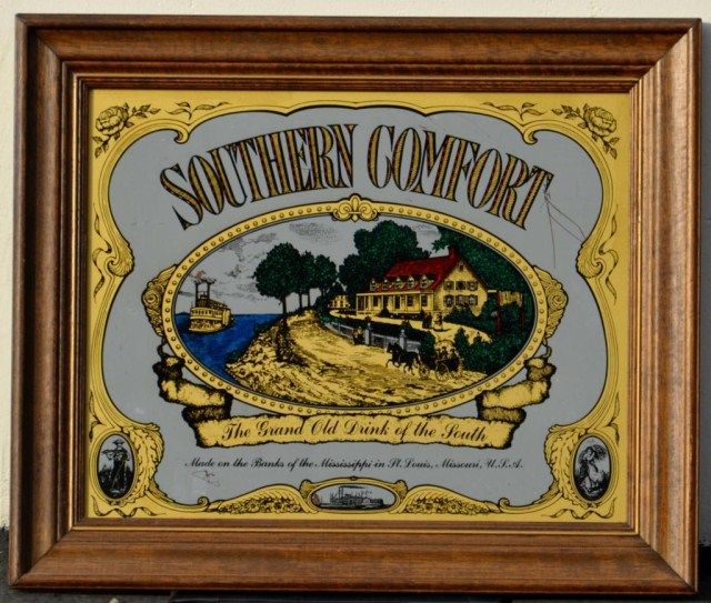 Framed Bar Mirror Advertising Southern Comfort Approx 21 X 25 In