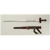 Image 1 : Sudanese sword with decorated leather  scabbard and cloth shoulder strap approx. 35”  overall and in