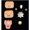 Image 1 : Lot consisting of 3 California Police sponsor  badges, 2 commemorative pins, Indianapolis  Speedway 