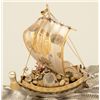 Image 1 : Small and beautifully-made Japanese ship of  gold and silver over base metal showing  signatures in 