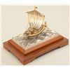 Image 2 : Small and beautifully-made Japanese ship of  gold and silver over base metal showing  signatures in 