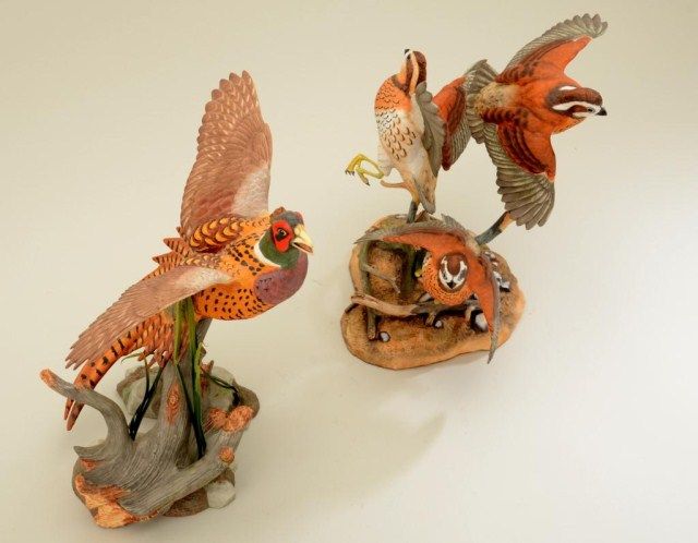 Two Porcelain Hand Painted Statues Of Game Birds By Franklin Mint One Pheasant And One Bob White