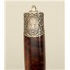 Image 5 : Fancy hunting knife with select wood grip;  shows pattern steel plate with silver inlay,  12”, Easte