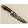 Image 7 : Fancy hunting knife with select wood grip;  shows pattern steel plate with silver inlay,  12”, Easte