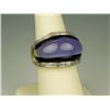 Marvelous 14 karat yellow gold ladies custom  made ring set with a fine lavender Jade and  black ony