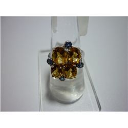 25.00 CTW BLUE TOPAZ AND CITRINE RING .925 STERLING SIL