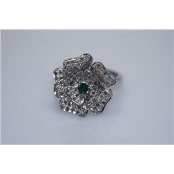 43.4 CTW EMERALD & CZ RING .925 STERLING SILVER