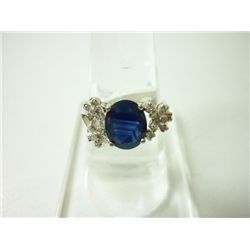 17.25 CTW SAPPHIRE AND DIAMOND RING .925 STERLING SILVE