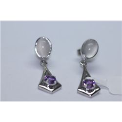 25.70 CTW MOON STONE AND AMETHYST EARINGS .925 STERLING