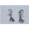 Image 1 : 25.70 CTW MOON STONE AND AMETHYST EARINGS .925 STERLING