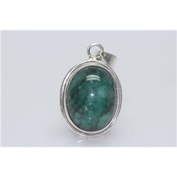 35.04 CTW EMERALD CABUSHION PENDANT .925 STERLING SILVE