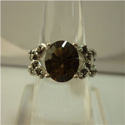 32.00  CTW SMOKEY TOPAZ RING .925 STERLING SILVER