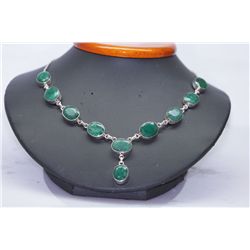 128.22 CTW EMERALD NECKLACE .925 STERLING SILVER