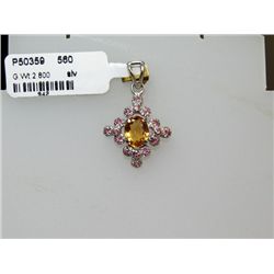 14.00 CTW CITRINE AND RODOLITE PENDANT .925 STERLING SI