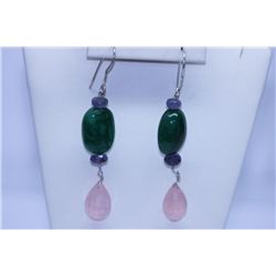 49.38 CTW ROSE QUATRZ, EMERALD & TANZANITE  .925 STERLI