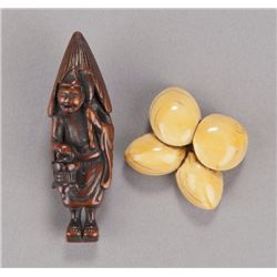 A group of two netsuke in various materials