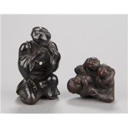 A group of two wood netsuke.