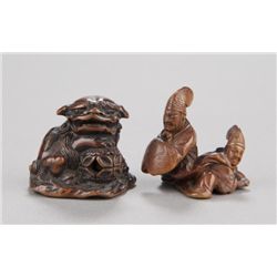 A group of two wood netsuke.