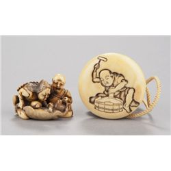 A group of two ivory netsuke.