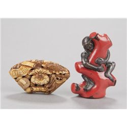 A group of two netsuke, various materials.