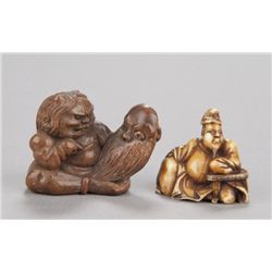 A group of two netsuke, various materials.