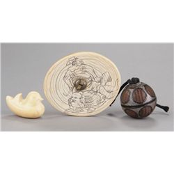 A group of three netsuke, various materials.