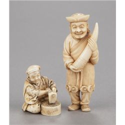 A group of two ivory netsuke.