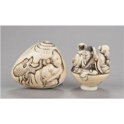 A group of two ivory netsuke.