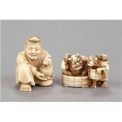 A group of two ivory netsuke.