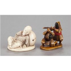 A group of two ivory netsuke.