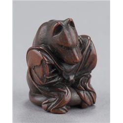 A cherry wood netsuke of Fox from Kitsune Tadanobu
