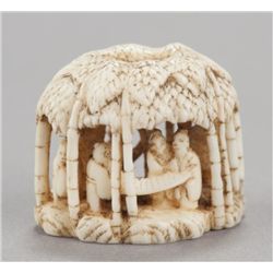 An ivory netsuke of seven sages in bamboo grove.