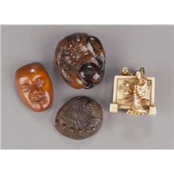 A group of 4 netsuke, of various material.