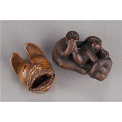 A group of two wood netsuke.