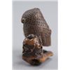 Image 8 : A wood netsuke of an owl and two owlets.