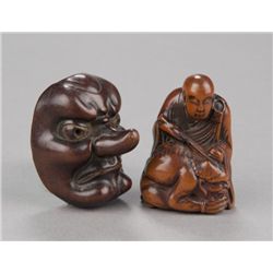 A group of two wood netsuke.