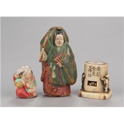 Group of three netsuke, various materials.